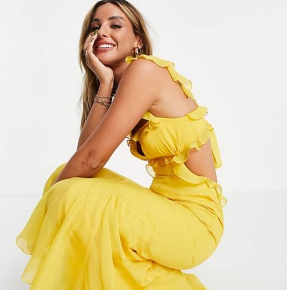 ASOS DESIGN soft maxi dress with ruffle detail in yellow size small - Picture 1 of 5